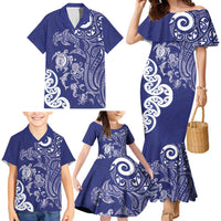 New Zealand Sea Animals with Maori Tribal Tattoo Family Matching Mermaid Dress and Hawaiian Shirt Blue Color LT03 - Polynesian Pride
