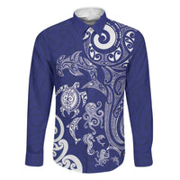 New Zealand Sea Animals with Maori Tribal Tattoo Family Matching Mermaid Dress and Hawaiian Shirt Blue Color LT03 Dad's Shirt - Long Sleeve Blue - Polynesian Pride