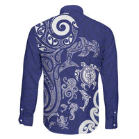 New Zealand Sea Animals with Maori Tribal Tattoo Family Matching Off Shoulder Maxi Dress and Hawaiian Shirt Blue Color LT03 - Polynesian Pride