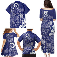 New Zealand Sea Animals with Maori Tribal Tattoo Family Matching Puletasi and Hawaiian Shirt Blue Color LT03 - Polynesian Pride