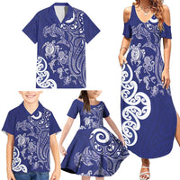 New Zealand Sea Animals with Maori Tribal Tattoo Family Matching Summer Maxi Dress and Hawaiian Shirt Blue Color LT03 - Polynesian Pride