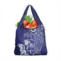 New Zealand Sea Animals with Maori Tribal Tattoo Grocery Bag Blue Color