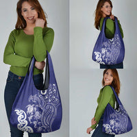 New Zealand Sea Animals with Maori Tribal Tattoo Grocery Bag Blue Color