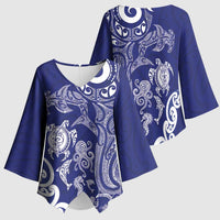 New Zealand Sea Animals with Maori Tribal Tattoo Kimono Sleeve Blouse Blue Color LT03 - Polynesian Pride