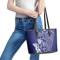 New Zealand Sea Animals with Maori Tribal Tattoo Leather Tote Bag Blue Color