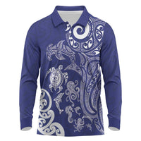 New Zealand Sea Animals with Maori Tribal Tattoo Long Sleeve Polo Shirt Blue Color LT03 Blue - Polynesian Pride
