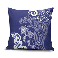 New Zealand Sea Animals with Maori Tribal Tattoo Pillow Cover Blue Color