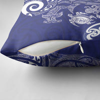 New Zealand Sea Animals with Maori Tribal Tattoo Pillow Cover Blue Color