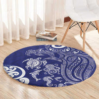 New Zealand Sea Animals with Maori Tribal Tattoo Round Carpet Blue Color