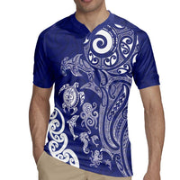 New Zealand Sea Animals with Maori Tribal Tattoo Rugby Jersey Blue Color LT03 - Polynesian Pride