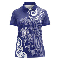 New Zealand Sea Animals with Maori Tribal Tattoo Women Polo Shirt Blue Color LT03 Female Blue - Polynesian Pride
