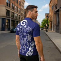 New Zealand Sea Animals with Maori Tribal Tattoo Zipper Polo Shirt Blue Color LT03 - Polynesian Pride