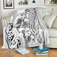 New Zealand Sea Animals with Maori Tribal Tattoo Blanket White Color