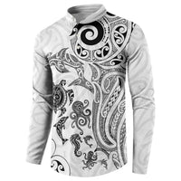 New Zealand Sea Animals with Maori Tribal Tattoo Button Sweatshirt White Color