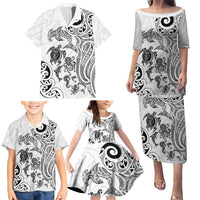 New Zealand Sea Animals with Maori Tribal Tattoo Family Matching Puletasi and Hawaiian Shirt White Color LT03 - Polynesian Pride
