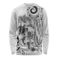 New Zealand Sea Animals with Maori Tribal Tattoo Long Sleeve Shirt White Color LT03 Unisex White - Polynesian Pride