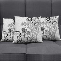 New Zealand Sea Animals with Maori Tribal Tattoo Pillow Cover White Color