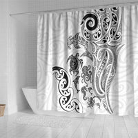 New Zealand Sea Animals with Maori Tribal Tattoo Shower Curtain White Color LT03 - Polynesian Pride