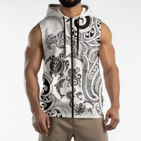 New Zealand Sea Animals with Maori Tribal Tattoo Sleeveless Zip Hoodie White Color LT03 - Polynesian Pride