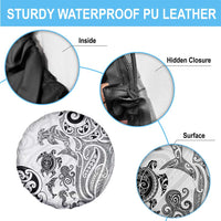 New Zealand Sea Animals with Maori Tribal Tattoo Spare Tire Cover White Color LT03 - Polynesian Pride