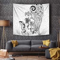 New Zealand Sea Animals with Maori Tribal Tattoo Tapestry White Color