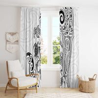 New Zealand Sea Animals with Maori Tribal Tattoo Window Curtain White Color