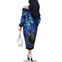 New Zealand Tui Bird Matariki Family Matching Off The Shoulder Long Sleeve Dress and Hawaiian Shirt Maori New Year with Galaxy Fern LT03 - Polynesian Pride