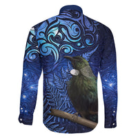 New Zealand Tui Bird Matariki Family Matching Off Shoulder Maxi Dress and Hawaiian Shirt Maori New Year with Galaxy Fern LT03 - Polynesian Pride