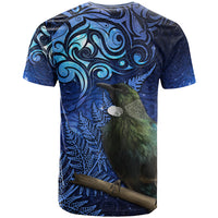 New Zealand Tui Bird Matariki T Shirt Maori New Year with Galaxy Fern