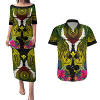 Hawaii Kanaka Maoli Couples Matching Puletasi and Hawaiian Shirt Double Shark and Hibiscus Flowers LT03 Black - Polynesian Pride