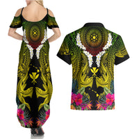 Hawaii Kanaka Maoli Couples Matching Summer Maxi Dress and Hawaiian Shirt Double Shark and Hibiscus Flowers LT03 - Polynesian Pride