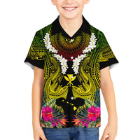 Hawaii Kanaka Maoli Kid Hawaiian Shirt Double Shark and Hibiscus Flowers