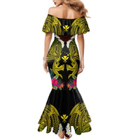 Hawaii Kanaka Maoli Mermaid Dress Double Shark and Hibiscus Flowers
