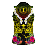 Hawaii Kanaka Maoli Women Sleeveless Polo Shirt Double Shark and Hibiscus Flowers LT03 - Polynesian Pride