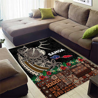 Samoa Siapo Polynesian Art Area Rug Tropical Flowers and Tatau Pattern Brown