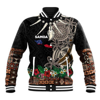 Samoa Siapo Polynesian Art Baseball Jacket Tropical Flowers and Tatau Pattern Brown