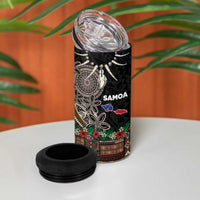 Samoa Siapo Polynesian Art 4 in 1 Can Cooler Tumbler Tropical Flowers and Tatau Pattern Brown