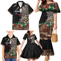 Samoa Siapo Polynesian Art Family Matching Mermaid Dress and Hawaiian Shirt Tropical Flowers and Tatau Pattern Brown