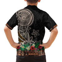 Samoa Siapo Polynesian Art Family Matching Short Sleeve Bodycon Dress and Hawaiian Shirt Tropical Flowers and Tatau Pattern Brown