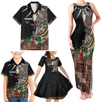 Samoa Siapo Polynesian Art Family Matching Tank Maxi Dress and Hawaiian Shirt Tropical Flowers and Tatau Pattern Brown