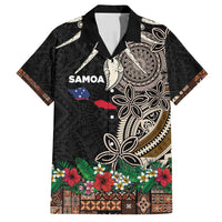 Samoa Siapo Polynesian Art Family Matching Tank Maxi Dress and Hawaiian Shirt Tropical Flowers and Tatau Pattern Brown