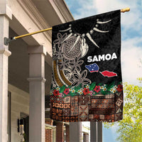 Samoa Siapo Polynesian Art Garden Flag Tropical Flowers and Tatau Pattern Brown