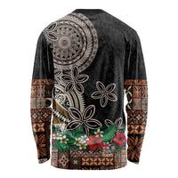 Samoa Siapo Polynesian Art Long Sleeve Shirt Tropical Flowers and Tatau Pattern Brown