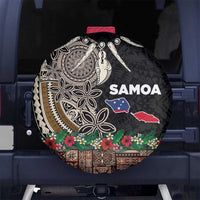 Samoa Siapo Polynesian Art Spare Tire Cover Tropical Flowers and Tatau Pattern Brown