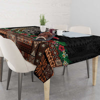 Samoa Siapo Polynesian Art Tablecloth Tropical Flowers and Tatau Pattern Brown