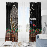 Samoa Siapo Polynesian Art Window Curtain Tropical Flowers and Tatau Pattern Brown