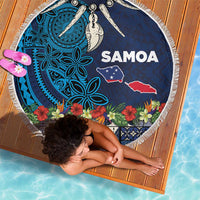 Samoa Siapo Polynesian Art Beach Blanket Tropical Flowers and Tatau Pattern Navy
