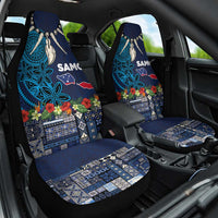 Samoa Siapo Polynesian Art Car Seat Cover Tropical Flowers and Tatau Pattern Navy