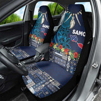 Samoa Siapo Polynesian Art Car Seat Cover Tropical Flowers and Tatau Pattern Navy