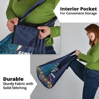 Samoa Siapo Polynesian Art Grocery Bag Tropical Flowers and Tatau Pattern Navy